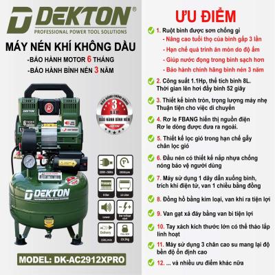 Máy nén khí dekton không dầu 12L DK-AC2912XPRO